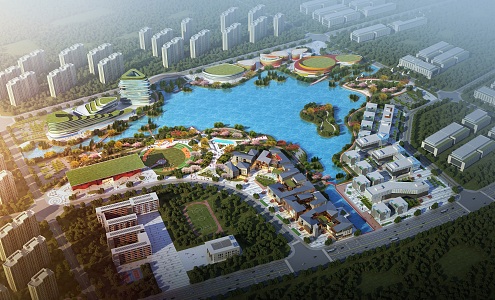 Modern Bird's Eye View Office Building Industrial Park Bird's Eye View Planning 3d model