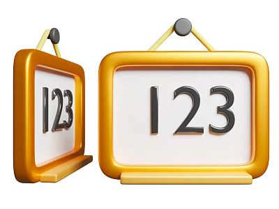 Two Orange Framed Number Display Signs Showing 123 With Hanging Design And White Panels 3d model