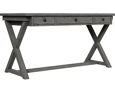 Modern Grey Dining Table With X Shaped Legs And Drawers 3d model