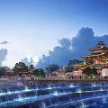 Chinese ancient architecture Han and Tang ancient architecture business 3d model