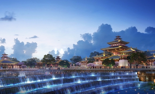 Chinese ancient architecture Han and Tang ancient architecture business 3d model