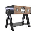 Modern Wooden Audio Speaker Featuring Central Driver And Black Stand Base 3d model