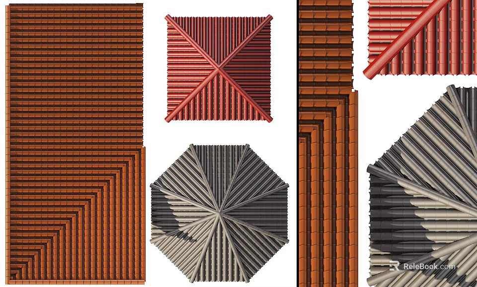 Various Building Components Including Roof Tiles Panel Shapes And Textures 3d model