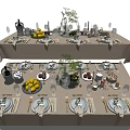 Modern Tableware Combination Dishes Ornaments Knife and Fork Wine Glass 3d model
