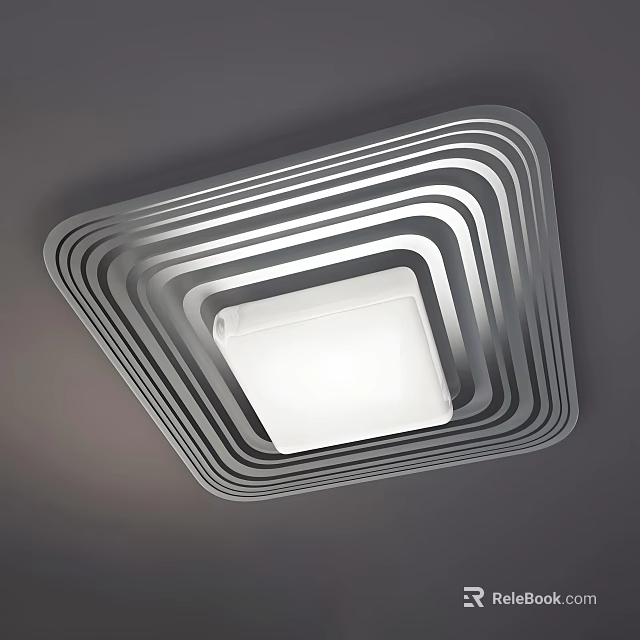 Modern Square Ceiling Light With Layered Striped Design And White Central Panel 3d model 