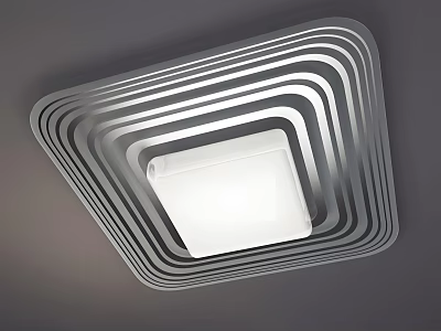 Modern Square Ceiling Light With Layered Striped Design And White Central Panel 3d model
