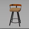 Modern Bar Stool With Orange Red Backrest Beige Seat Cushion And Black Metal Frame