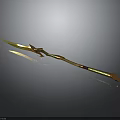 Golden Decorative Spear Weapon With Green Brown Handle And Sharp Tip 3d model