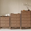 Three Elegant Wooden Chest of Drawers with Golden Handles in Minimalist Room Interior