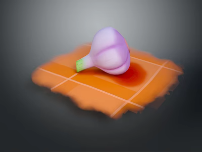 Fresh Purple Garlic Bulb Placed on Orange Checkered Mat Surface 3d model