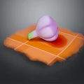 Fresh Purple Garlic Bulb Placed on Orange Checkered Mat Surface