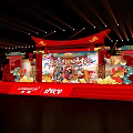 Chinese Style Red Stage With Dragon Patterns Lanterns And Flower Decorations 3d model