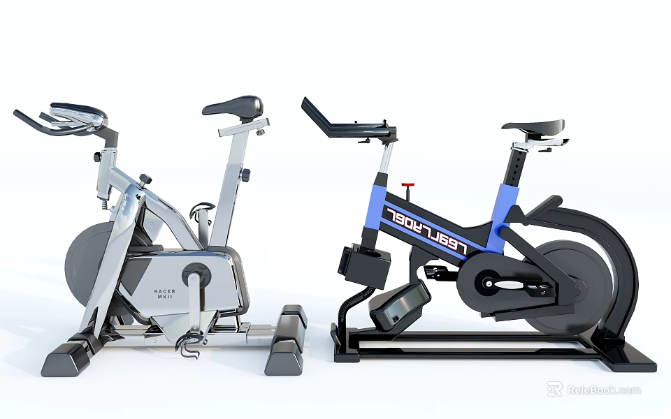 Silver And Blue Black Exercise Bikes With Adjustable Handlebar And Seat For Home Gym Fitness 3d model 