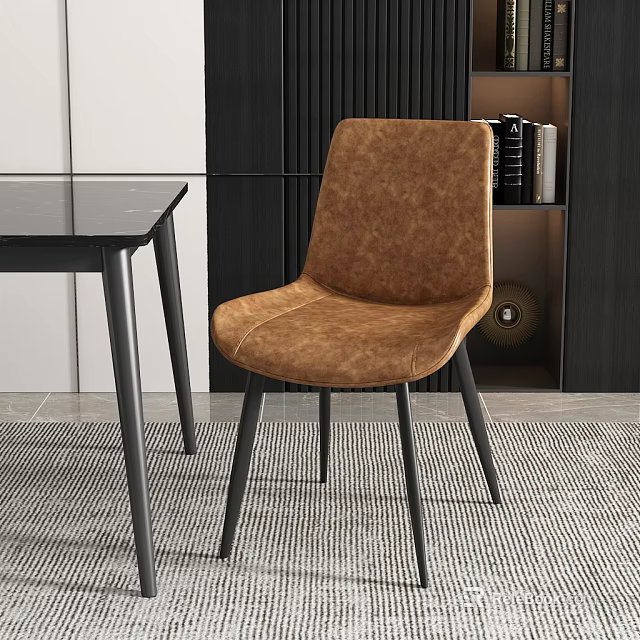 Brown Velvet Dining Chair With Black Metal Legs In Modern Interior Space 3d model 