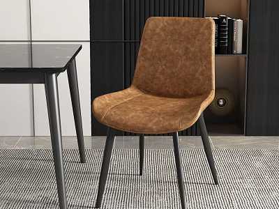 Brown Velvet Dining Chair With Black Metal Legs In Modern Interior Space 3d model
