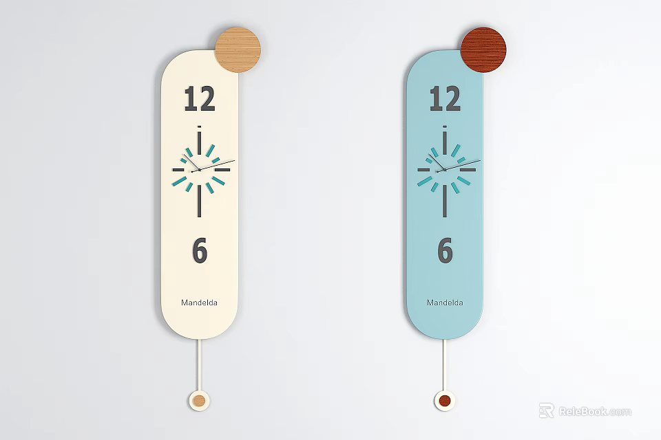 Two Colorful Monday Clocks With 12 And Round Wooden Top Decorations Hanging Small Balls 3d model 