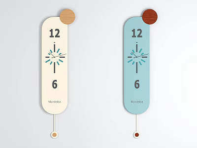 Two Colorful Monday Clocks With 12 And Round Wooden Top Decorations Hanging Small Balls 3d model