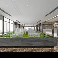 Modern Luxury Sales Office Interior With Marble Wall Building Model Display And Green Plants