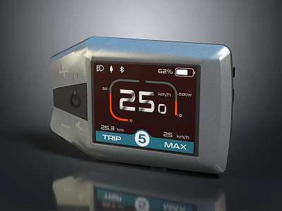 Silver Digital Device With Trip Max Display And Battery Level Indicator 3d model