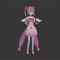 Game And Movie Character With Pink Hair Twin Ponytails Green Eyes And Pink Ruffled Dress