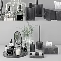 Modern Bathroom Accessories Black Soap Dispenser Marble Toothbrush Holder Tissue Box And Green Plant