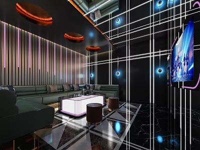 Modern Luxury KTV Room With Sofas And Neon Lights 3d model