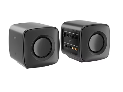 Black Dual Audio Speakers Featuring Compact Design Front Speaker And Back Interface For Home Use 3d model