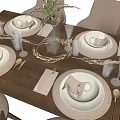 Elegant Dinnerware Set With White Plates Beige Napkins Gold Accents And Glassware For Table Setting