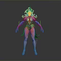 Fantasy Female Character With Red Hair Blue Pink Outfit And Ornamental Headpiece