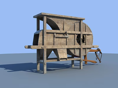 Traditional Wooden Agricultural Equipment with Wheel and Processing Structure for Farming Use 3d model