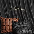 Brown and Black Leather Tufted Pillows with Button Details on Sofa 3d model