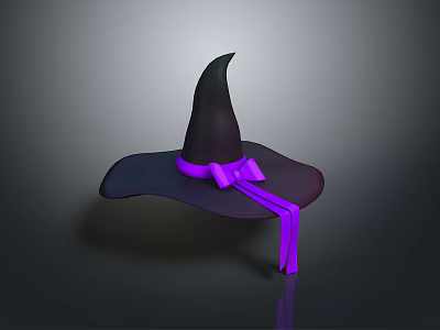 Black Witch Hat Featuring Purple Bow And Long Decorative Ribbon For Daily Use 3d model