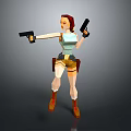 3D Low Poly Woman Model With Red Hair Blue Top Brown Shorts Holding Dual Guns