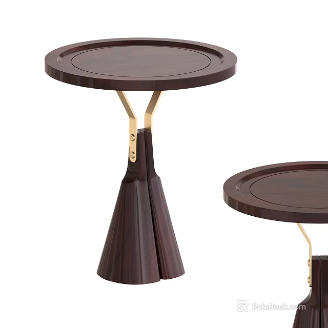 Modern Dark Wood Side Table With Round Tray Top And Gold Metal Legs 3d model 