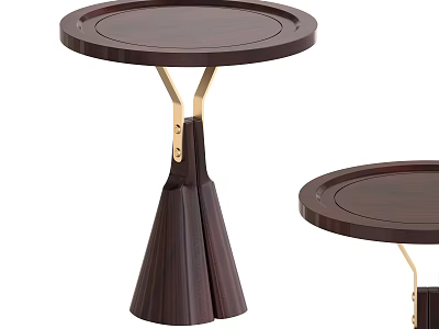 Modern Dark Wood Side Table With Round Tray Top And Gold Metal Legs 3d model