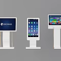 Public Facilities Self-Service Kiosks With Screens Displaying Android Apps And Colorful Interfaces