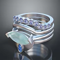 Modern Silver Ring With Delicate Blue Gemstones And Stacked Bands Design 3d model