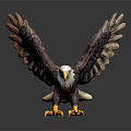 Eagle Statue With Spread Wings White Head Yellow Beak And Yellow Talons On Dark Background
