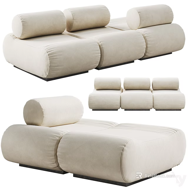 Modern Modular Sofa Set With Cream Upholstery And Comfortable Cushioned Sectional Modules 3d model 