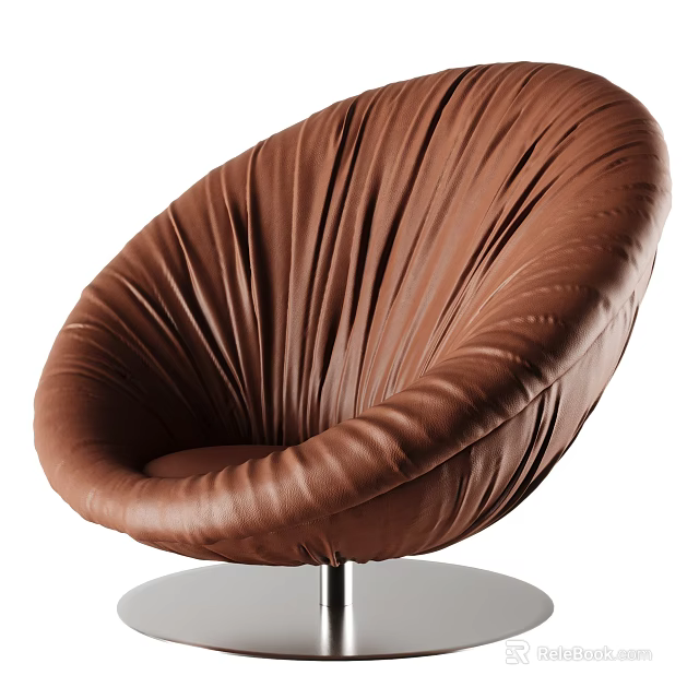 Brown Leather Accent Chair With Pleated Design And Modern Metal Base 3d model 