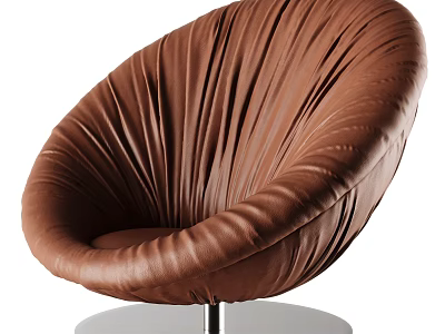 Brown Leather Accent Chair With Pleated Design And Modern Metal Base 3d model