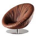 Brown Leather Accent Chair With Pleated Design And Modern Metal Base