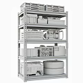 Multi Tier Storage Shelf With Tools Boxes And Tires In Garage
