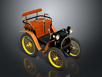 Vintage Open Top Car With Brown Leather Seats And Yellow Spoked Wheels 3d model