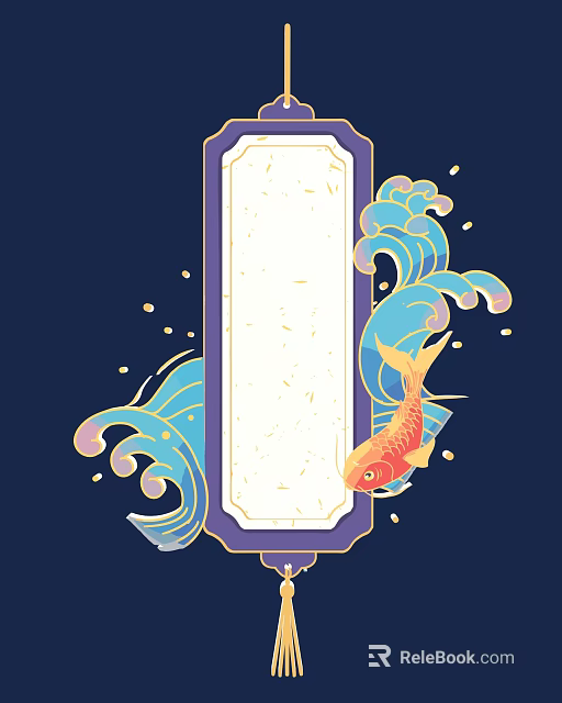 Commercial Equipment Display Panel With Blue Waves Golden Accents And Red Koi Fish 3d model 