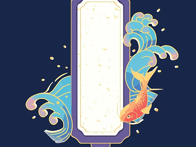 Commercial Equipment Display Panel With Blue Waves Golden Accents And Red Koi Fish 3d model