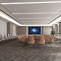 Modern Conference Room Interior With Large Display Screen Beige Chairs And Natural Light