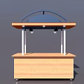 Mobile Vendor Stalls With Wooden Structure Arched Blue Canopy Lights And Wheels