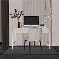 Modern Desk With Computer Monitor Comfortable Chair Potted Plant And Pendant Lights In Contemporary Interior