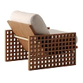Stylish Lounge Chair With Wooden Grid Frame And Light Fabric Cushion Design